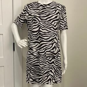 New Zara Faux Suede Zebra Cream Black A-line Mini Dress Size Small